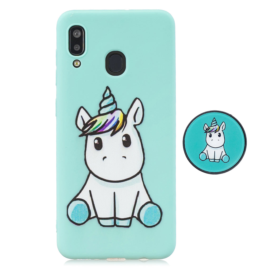 For Samsung A30 A20 TPU Full Cover Cartoon Pattern Solid Color Protective Phone Case with Adjustable Bracket 5