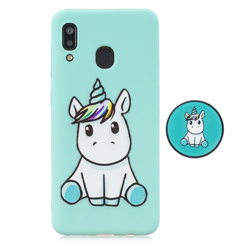 For Samsung A30 A20 TPU Full Cover Cartoon Pattern Solid Color Protective Phone Case with Adjustable Bracket 5