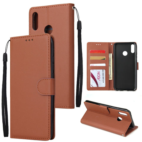 For HUAWEI Y9 2019 Flip-type Leather Protective Phone Case with 3 Card Position Buckle Design Phone Cover  brown