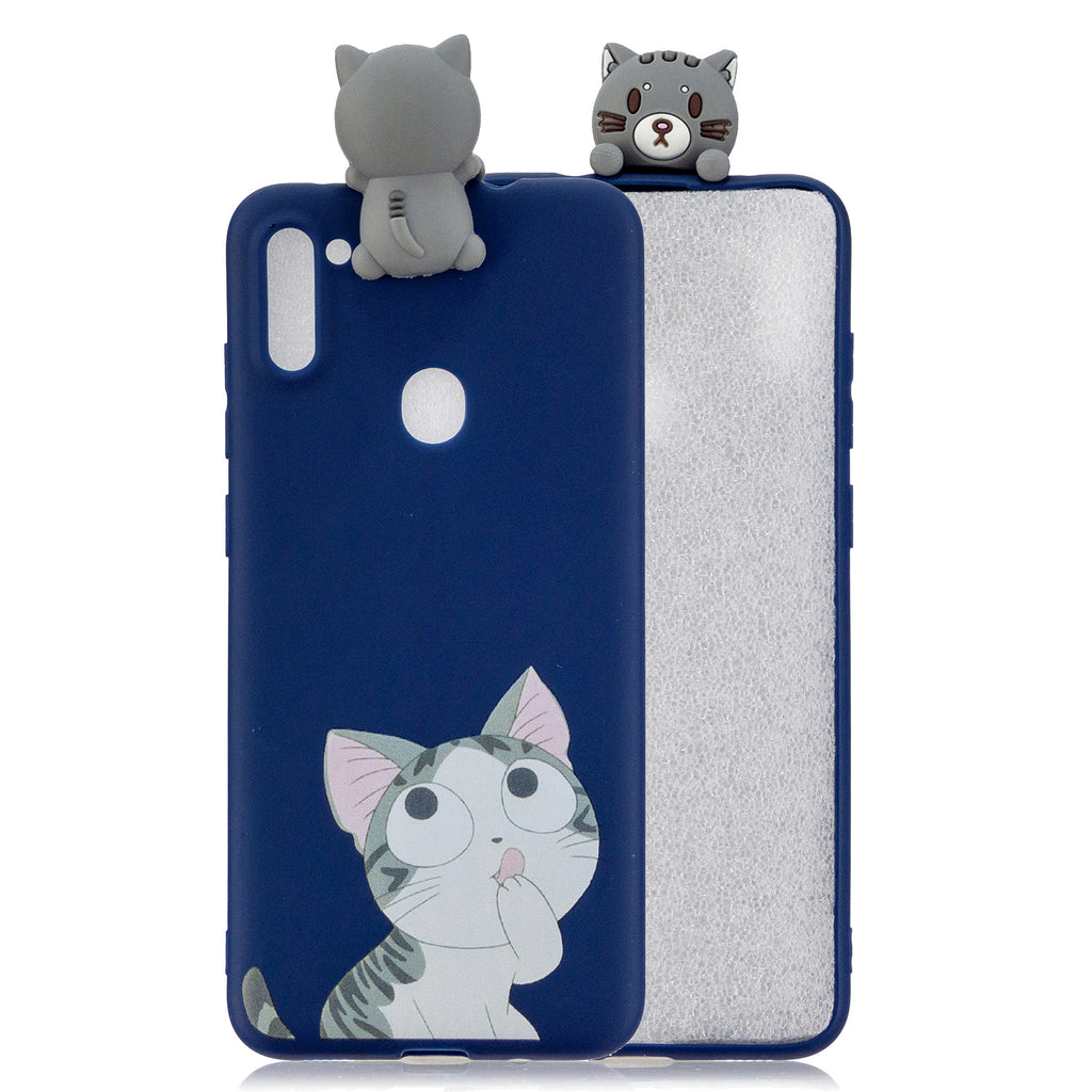 For Samsung A11 TPU Back Cover 3D Cartoon Painting Soft Mobile Phone Case Shell big face cat