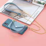 For HUAWEI P40/P40 Lite/P40 Pro Mobile Phone Cover with Pu Leather Card Holder + Hand Rope + Straddle Rope blue