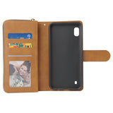 For Samsung A10/A20/A30/A50/A30S/A50S Pu Leather  Mobile Phone Cover Zipper Card Bag + Wrist Strap brown