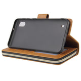For Samsung A10/A20/A30/A50/A30S/A50S Pu Leather  Mobile Phone Cover Zipper Card Bag + Wrist Strap brown