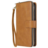 For Samsung A10/A20/A30/A50/A30S/A50S Pu Leather  Mobile Phone Cover Zipper Card Bag + Wrist Strap brown