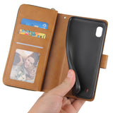 For Samsung A10/A20/A30/A50/A30S/A50S Pu Leather  Mobile Phone Cover Zipper Card Bag + Wrist Strap brown