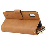 For Samsung A10/A20/A30/A50/A30S/A50S Pu Leather  Mobile Phone Cover Zipper Card Bag + Wrist Strap brown