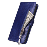 For Samsung A10 Solid Color PU Leather Zipper Wallet Double Buckle Protective Case with Stand & Lanyard brown