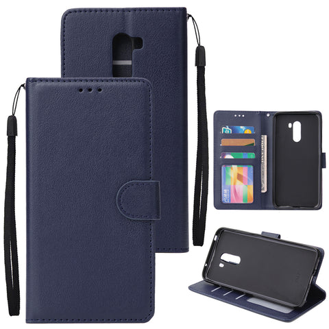 For Xiaomi Pocophone F1 Flip-type Leather Protective Phone Case with 3 Card Position Buckle Design Phone Cover  blue