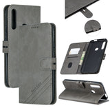 For HUAWEI Y9 Prime 2019-P Smart Z Solid Color Denim Grain Front Buckle Mobile Phone Cover Bracket gray
