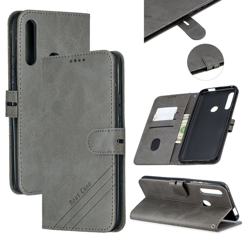 For HUAWEI Y9 Prime 2019-P Smart Z Solid Color Denim Grain Front Buckle Mobile Phone Cover Bracket gray