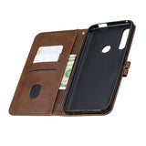 For HUAWEI Y9 Prime 2019-P Smart Z Solid Color Denim Grain Front Buckle Mobile Phone Cover Bracket brown