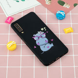 For Samsung A7 2018 Cartoon Lovely Coloured Painted Soft TPU Back Cover Non-slip Shockproof Full Protective Case with Lanyard black