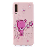 For Samsung A7 2018 Cartoon Lovely Coloured Painted Soft TPU Back Cover Non-slip Shockproof Full Protective Case with Lanyard Light pink