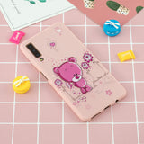 For Samsung A7 2018 Cartoon Lovely Coloured Painted Soft TPU Back Cover Non-slip Shockproof Full Protective Case with Lanyard Light pink
