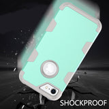 For iPhone 7 PC+ Silicone 2 in 1 Hit Color Tri-proof Shockproof Dustproof Anti-fall Protective Cover Back Case Mint green + gray