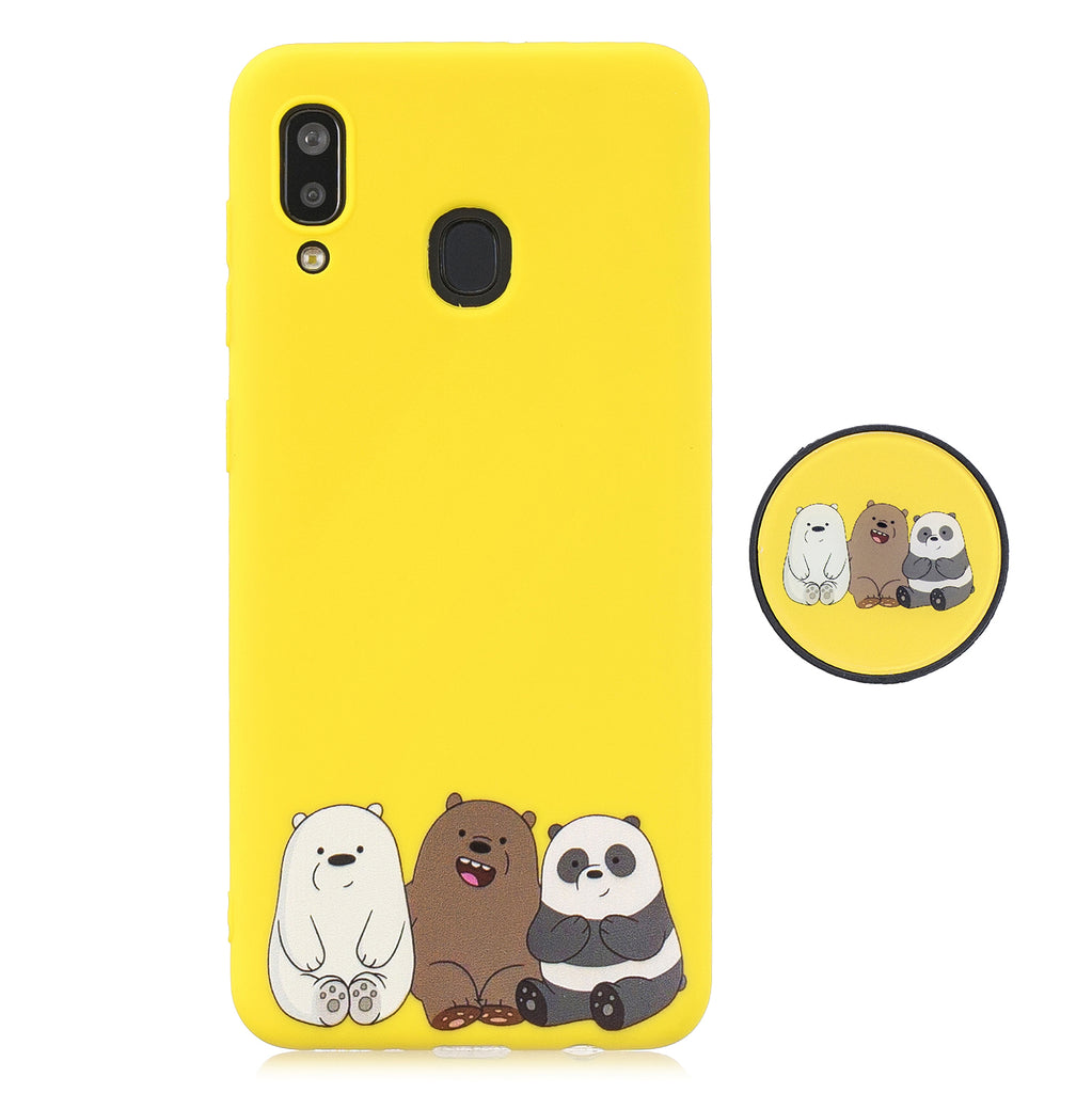 For Samsung A30 A20 TPU Full Cover Cartoon Pattern Solid Color Protective Phone Case with Adjustable Bracket 7
