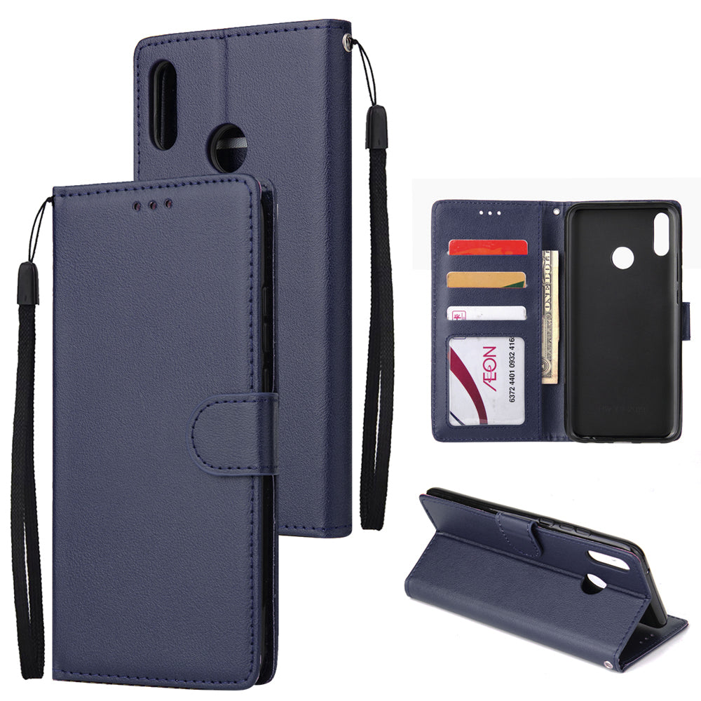 For HUAWEI Y9 2019 Flip-type Leather Protective Phone Case with 3 Card Position Buckle Design Phone Cover  blue
