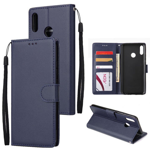 For HUAWEI Y9 2019 Flip-type Leather Protective Phone Case with 3 Card Position Buckle Design Phone Cover  blue