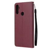 For OPPO Realme C3/Realme 6 PU Leather Mobile Phone Cover with 3 Cards Slots Phone Frame wine red
