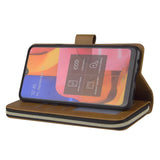 For Samsung A10/A20/A30/A50/A30S/A50S Pu Leather  Mobile Phone Cover Zipper Card Bag + Wrist Strap brown