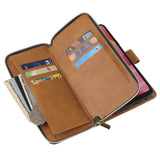 For Samsung A10/A20/A30/A50/A30S/A50S Pu Leather  Mobile Phone Cover Zipper Card Bag + Wrist Strap brown