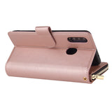 For Samsung A10/A20/A30/A50/A30S/A50S Pu Leather  Mobile Phone Cover Zipper Card Bag + Wrist Strap Rose gold