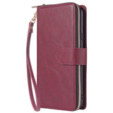 For Samsung A10/A20/A30/A50/A30S/A50S Pu Leather  Mobile Phone Cover Zipper Card Bag + Wrist Strap Red wine