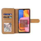 For Samsung A10/A20/A30/A50/A30S/A50S Pu Leather  Mobile Phone Cover Zipper Card Bag + Wrist Strap brown