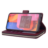 For Samsung A10/A20/A30/A50/A30S/A50S Pu Leather  Mobile Phone Cover Zipper Card Bag + Wrist Strap Red wine