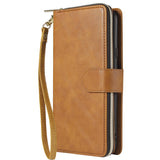 For Samsung A10/A20/A30/A50/A30S/A50S Pu Leather  Mobile Phone Cover Zipper Card Bag + Wrist Strap brown
