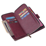 For Samsung A10/A20/A30/A50/A30S/A50S Pu Leather  Mobile Phone Cover Zipper Card Bag + Wrist Strap Red wine