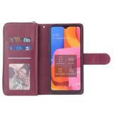 For Samsung A10/A20/A30/A50/A30S/A50S Pu Leather  Mobile Phone Cover Zipper Card Bag + Wrist Strap Red wine