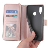 For Samsung A10/A20/A30/A50/A30S/A50S Pu Leather  Mobile Phone Cover Zipper Card Bag + Wrist Strap Rose gold