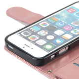 For iPhone 5/5S/SE PU Cell Phone Case Protective Leather Cover with Buckle & 9 Card Position & Lanyard & Bracket Rose gold