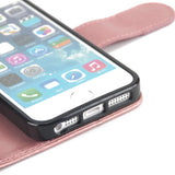 For iPhone 5/5S/SE PU Cell Phone Case Protective Leather Cover with Buckle & 9 Card Position & Lanyard & Bracket Rose gold