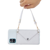 For HUAWEI P40/P40 Lite/P40 Pro Mobile Phone Cover with Pu Leather Card Holder + Hand Rope + Straddle Rope white