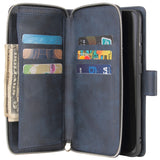 For Samsung A10/A20/A30/A50/A30S/A50S Pu Leather  Mobile Phone Cover Zipper Card Bag + Wrist Strap blue