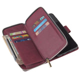 For Samsung A10/A20/A30/A50/A30S/A50S Pu Leather  Mobile Phone Cover Zipper Card Bag + Wrist Strap Red wine