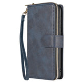 For Samsung A10/A20/A30/A50/A30S/A50S Pu Leather  Mobile Phone Cover Zipper Card Bag + Wrist Strap blue