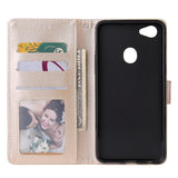 For OPPO F7 Wallet-type PU Leather Protective Phone Case with Buckle & 3 Card Position Gold