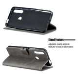 For HUAWEI Y9 Prime 2019-P Smart Z Solid Color Denim Grain Front Buckle Mobile Phone Cover Bracket gray
