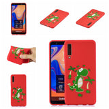 For Samsung A7 2018 Cartoon Lovely Coloured Painted Soft TPU Back Cover Non-slip Shockproof Full Protective Case with Lanyard red