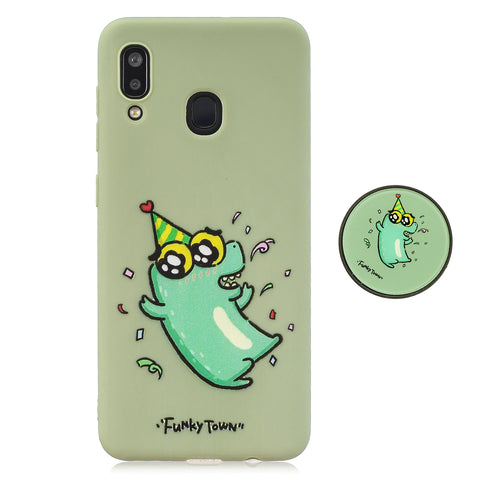For Samsung A30 A20 TPU Full Cover Cartoon Pattern Solid Color Protective Phone Case with Adjustable Bracket 2
