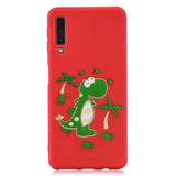 For Samsung A7 2018 Cartoon Lovely Coloured Painted Soft TPU Back Cover Non-slip Shockproof Full Protective Case with Lanyard red