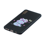 For Samsung A7 2018 Cartoon Lovely Coloured Painted Soft TPU Back Cover Non-slip Shockproof Full Protective Case with Lanyard Light blue