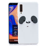 For Samsung A7 2018 Cartoon Lovely Coloured Painted Soft TPU Back Cover Non-slip Shockproof Full Protective Case with Lanyard Light blue