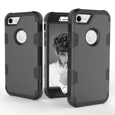 For iPhone 7 PC+ Silicone 2 in 1 Hit Color Tri-proof Shockproof Dustproof Anti-fall Protective Cover Back Case black