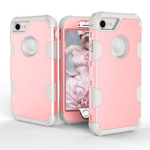For iPhone 7 PC+ Silicone 2 in 1 Hit Color Tri-proof Shockproof Dustproof Anti-fall Protective Cover Back Case Rose gold + gray