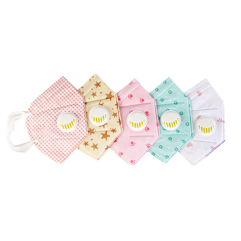 Children Cotton Fabric Mask with Breath Valve Anti Dust Mouth Muffle Mouth Mask Kids Cartoon Respirator 5pcs/set (random color)