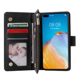 For HUAWEI P40 Case Smartphone Shell Wallet Design Zipper Closure Overall Protection Cellphone Cover  1 black